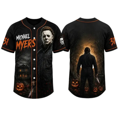 Horror Slasher Classic Movie Characters Baseball Jersey - Spooky Squad Halloween Uniform