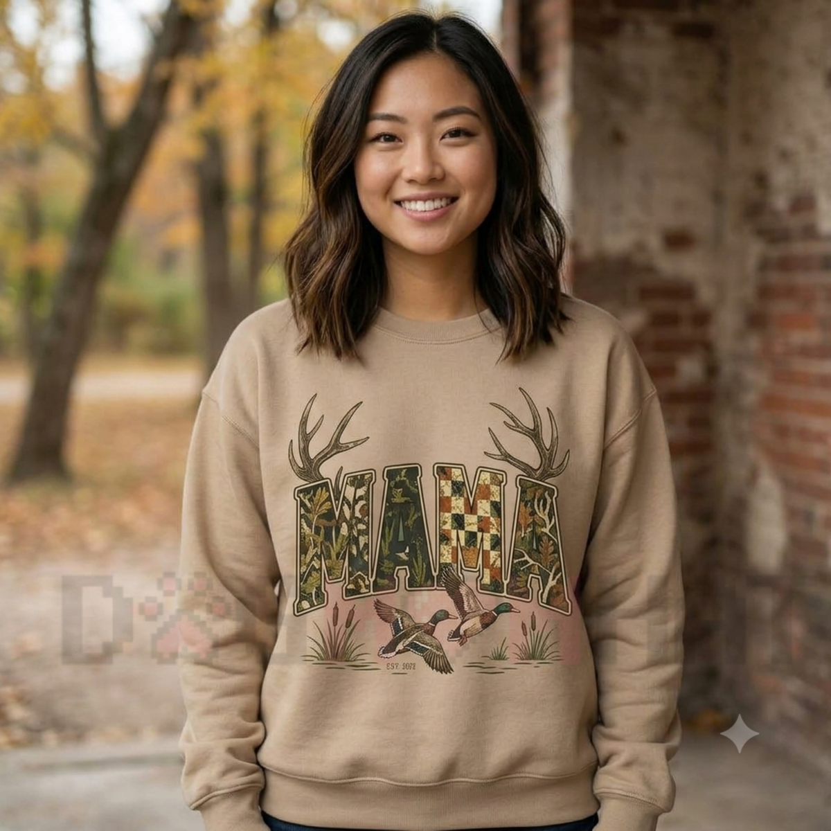 Camo Antler Duck & Deer Hunting Mama Fleece Sweatshirt