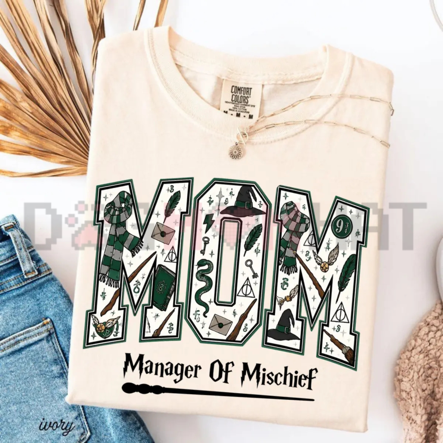 Manager Of Mischief Wizard Mom Graphic Tee - Vintage Magical Fantasy Soft Cotton Unisex Halloween Family Gift T-Shirt