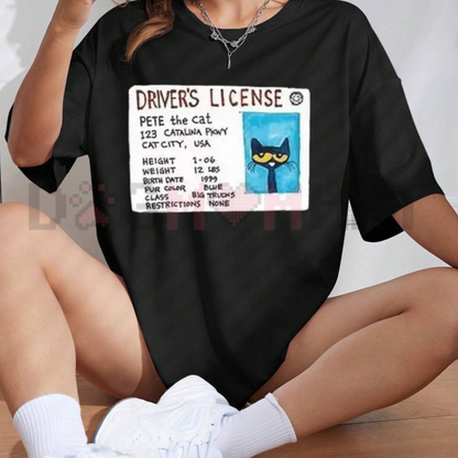 Cruisin' Feline Back To School Graphic Tee - Funny Retro Cartoon Driver Unisex Cotton Shirt