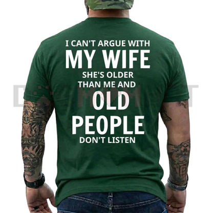 Bold Age Gap Humor Graphic Tee - Funny She's Older Than Me Husband Sarcastic Pure Cotton Shirt