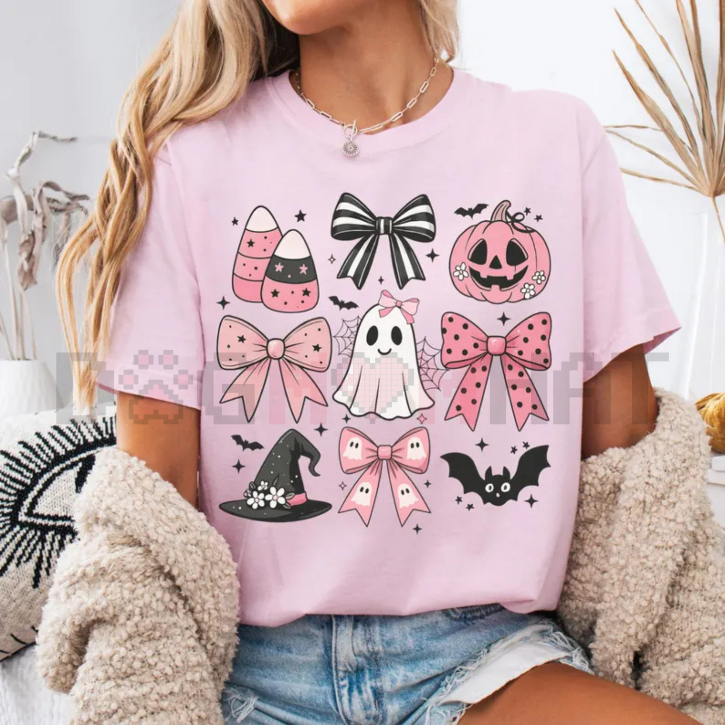 Comfort Colors® Pink Girly Bows Halloween Tee – Cute Ghost Shirt