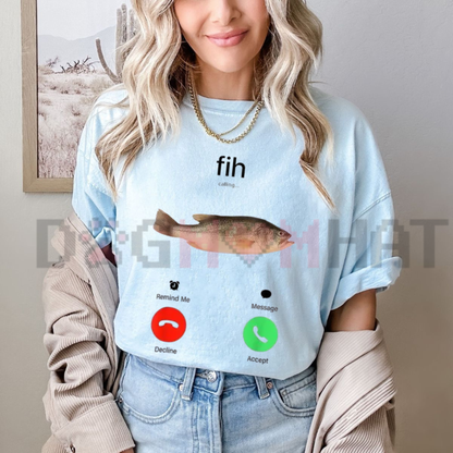 Fish Calling Phone Screen T-Shirt - "Decline or Accept" Funny Fishing Graphic Tee