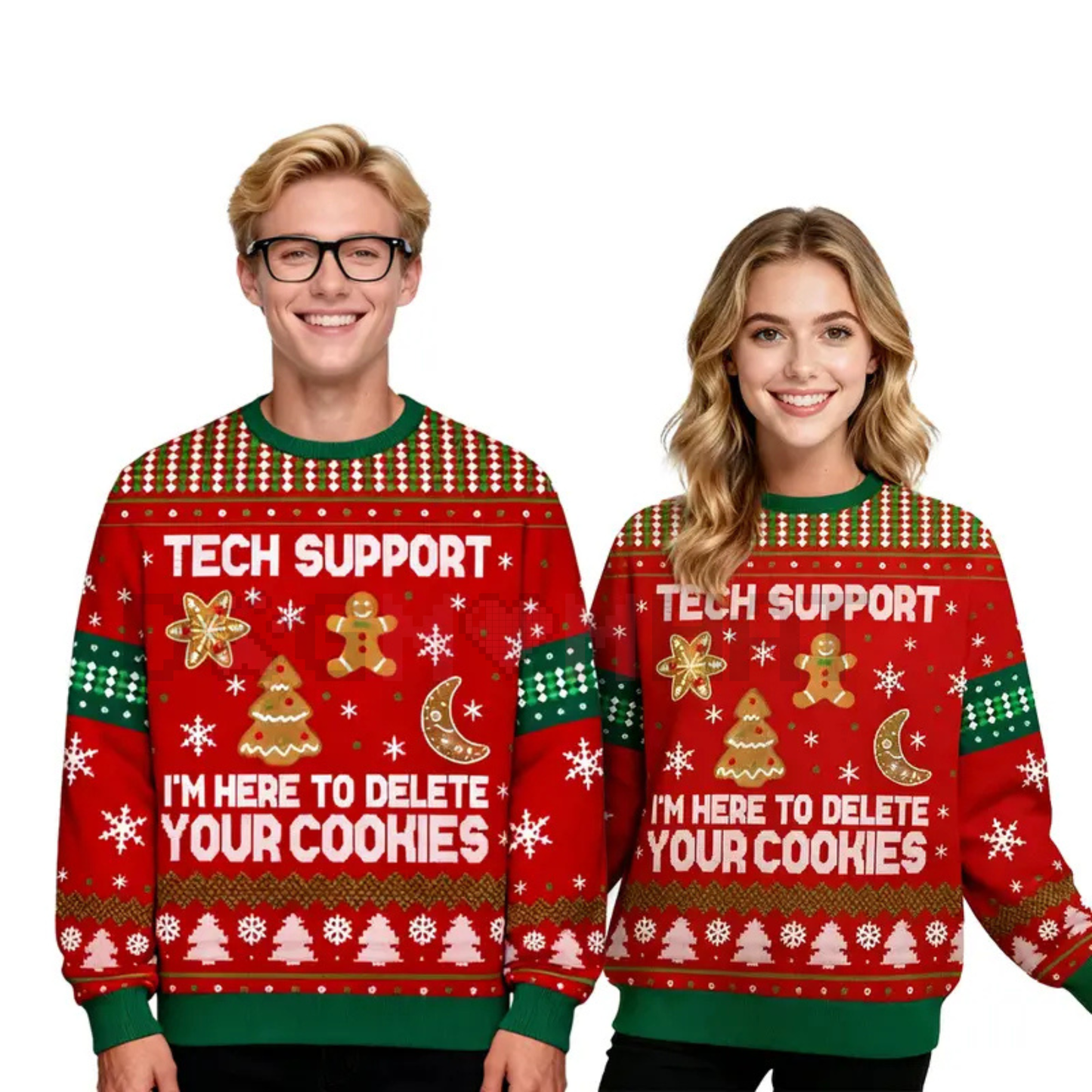 Geeksoutfit Tech Support Fun Ugly Christmas Sweater – Cozy Knit Crewneck Pullover
