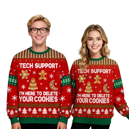 Geeksoutfit Tech Support Fun Ugly Christmas Sweater – Cozy Knit Crewneck Pullover