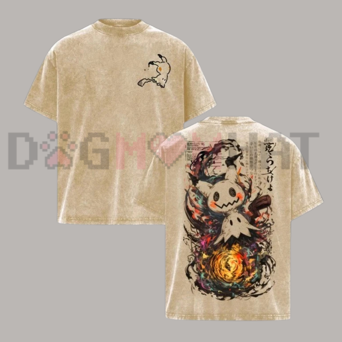 Phantom Shadow Anime Streetwear Tee - Cute Dark Aesthetic Mimikyu Vintage Washed Black Graphic Shirt