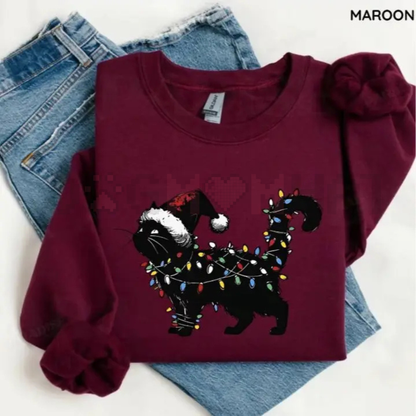 Cute Cat Christmas Sweatshirt – Retro Winter Vibes Gildan Crewneck | Cat Mom Gift