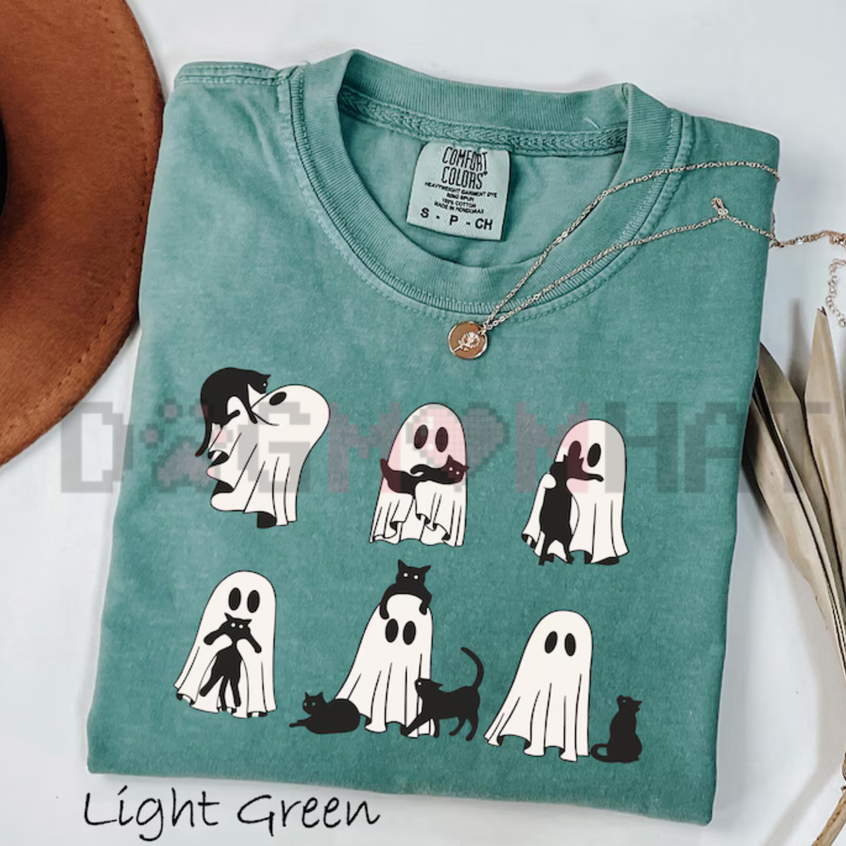 Comfort Colors® Black Cat Ghost T-Shirt - Cute Spooky Halloween Graphic Tee