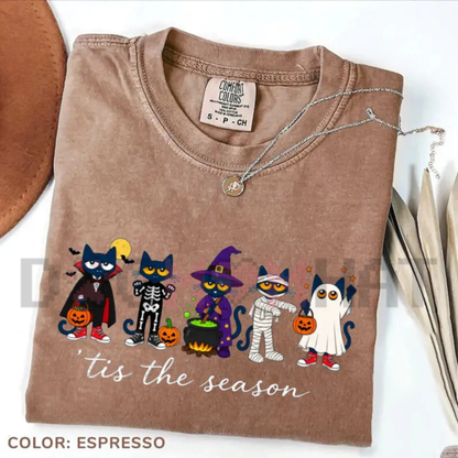 Comfort Colors® Cool Cat Teacher Halloween T-Shirt - "Tis the Season" Spooky Groovy Graphic Tee