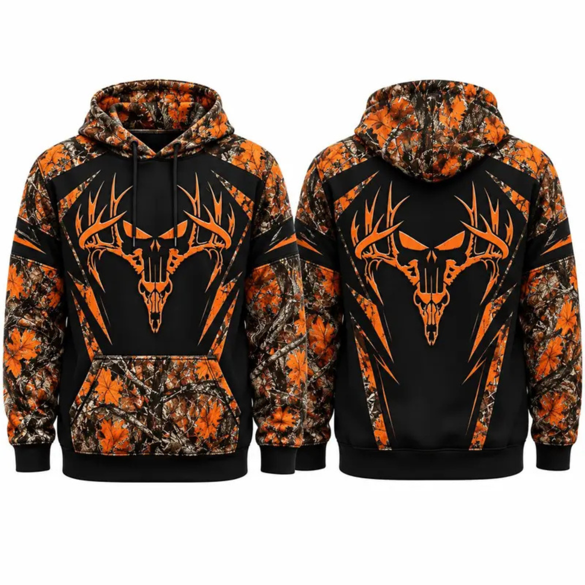 Highland Holly Hoodie – Leaf Camo Deer Antler Skull Graphic Pullover