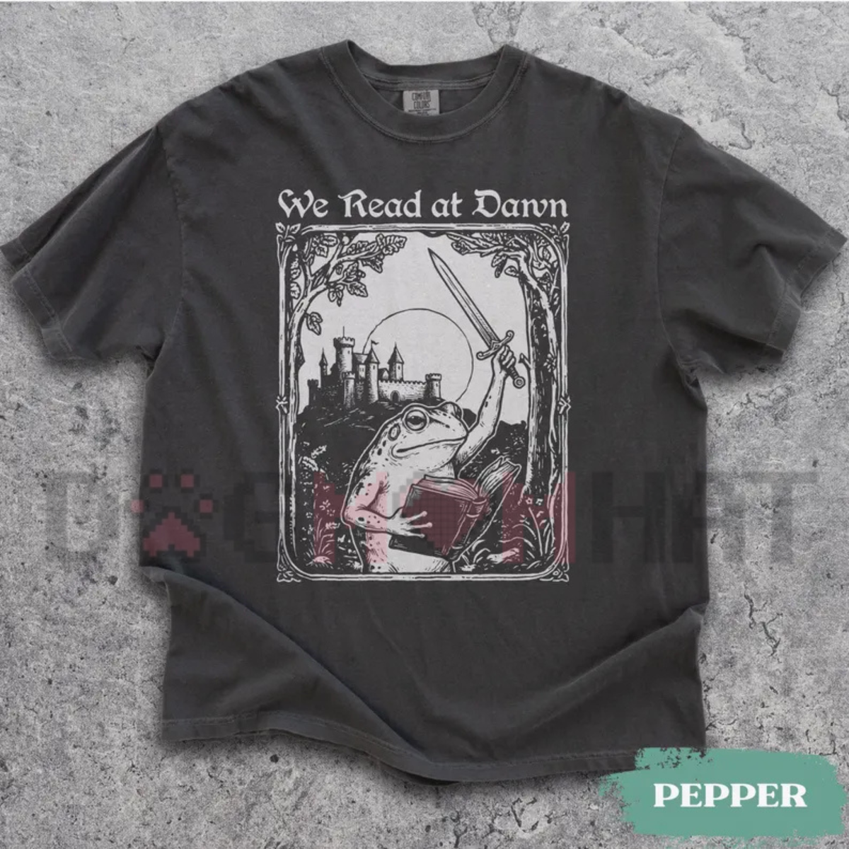 "We Read At Dawn" Bookish Frog & Medieval Graphic T-Shirt