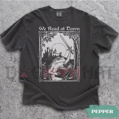"We Read At Dawn" Bookish Frog & Medieval Graphic T-Shirt