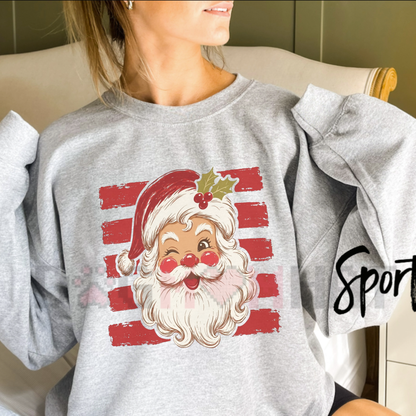 Vintage Festive Santa Stripe Pullover - Cozy Red Striped Christmas Graphic Sweatshirt