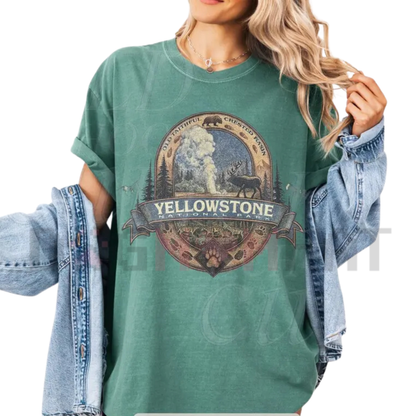 Yellowstone Sanctuary Wildlife Graphic Tee - Comfort Colors 90s Nature Hiking Shirt