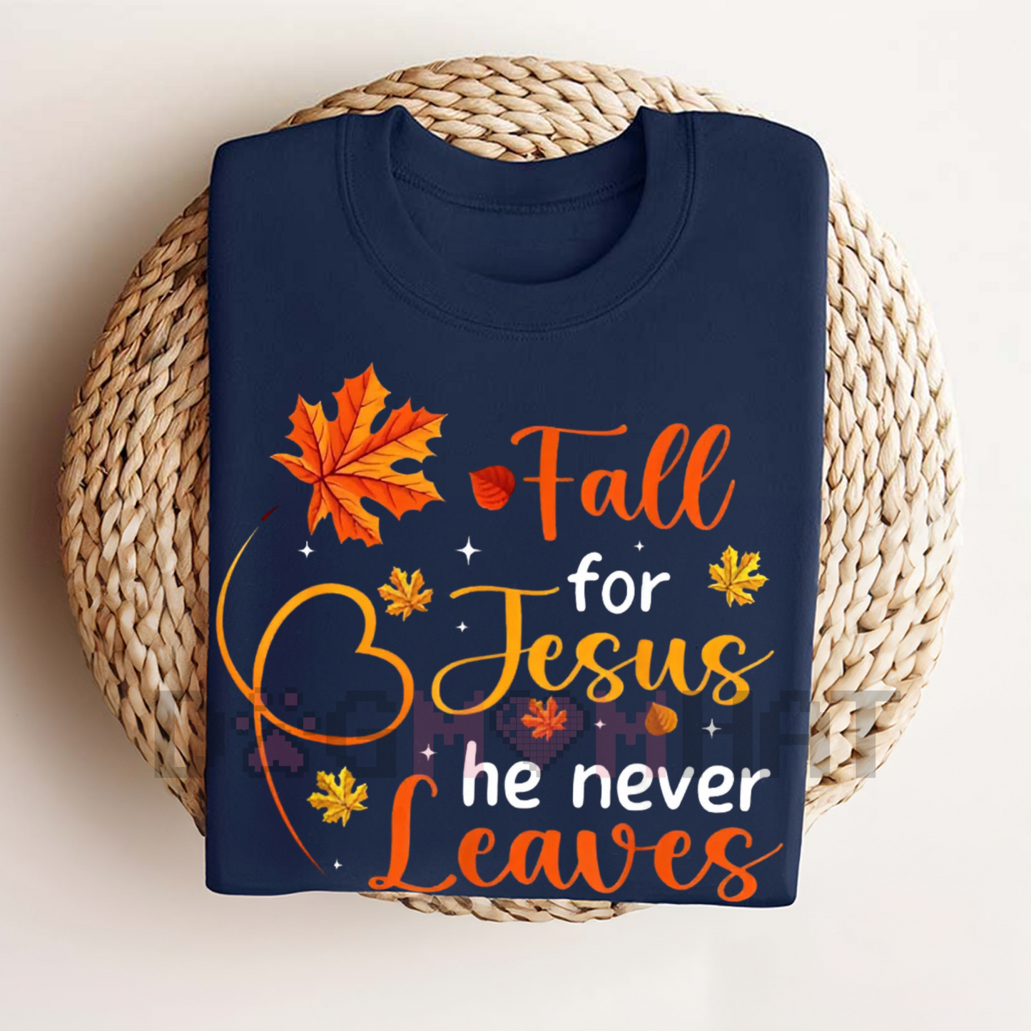 Fall For Jesus He Never Leaves T-Shirt – Autumn Christian Women's Tee