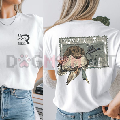 Roost Waterfowl Boykin Stamp Graphic Tee - Mossy Oak Bottomland Mallard Duck Hunting Season Cotton Unisex T-Shirt