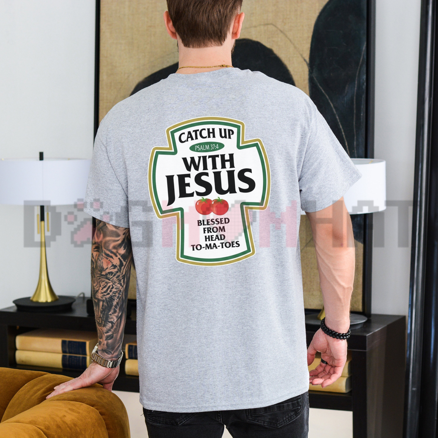Catch Up With Jesus Ketchup Parody Graphic Tee - Funny Christian Soft Cotton Unisex Faith Short Sleeve T-Shirt
