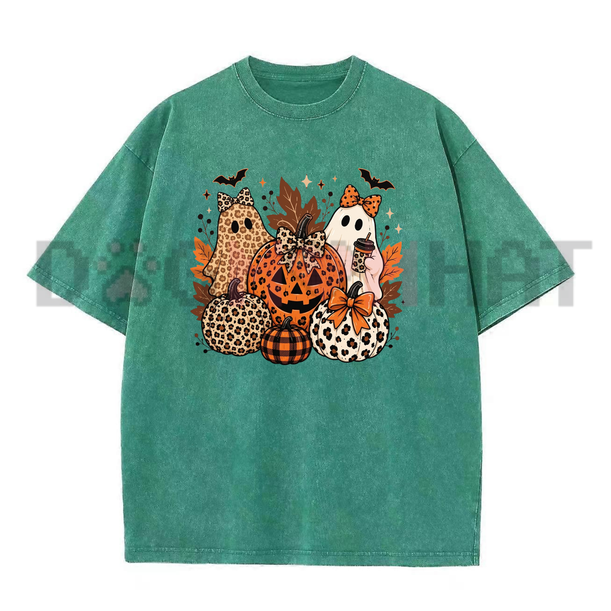 Leopard Bow Ghost Pumpkin Fall Halloween Graphic Shirt