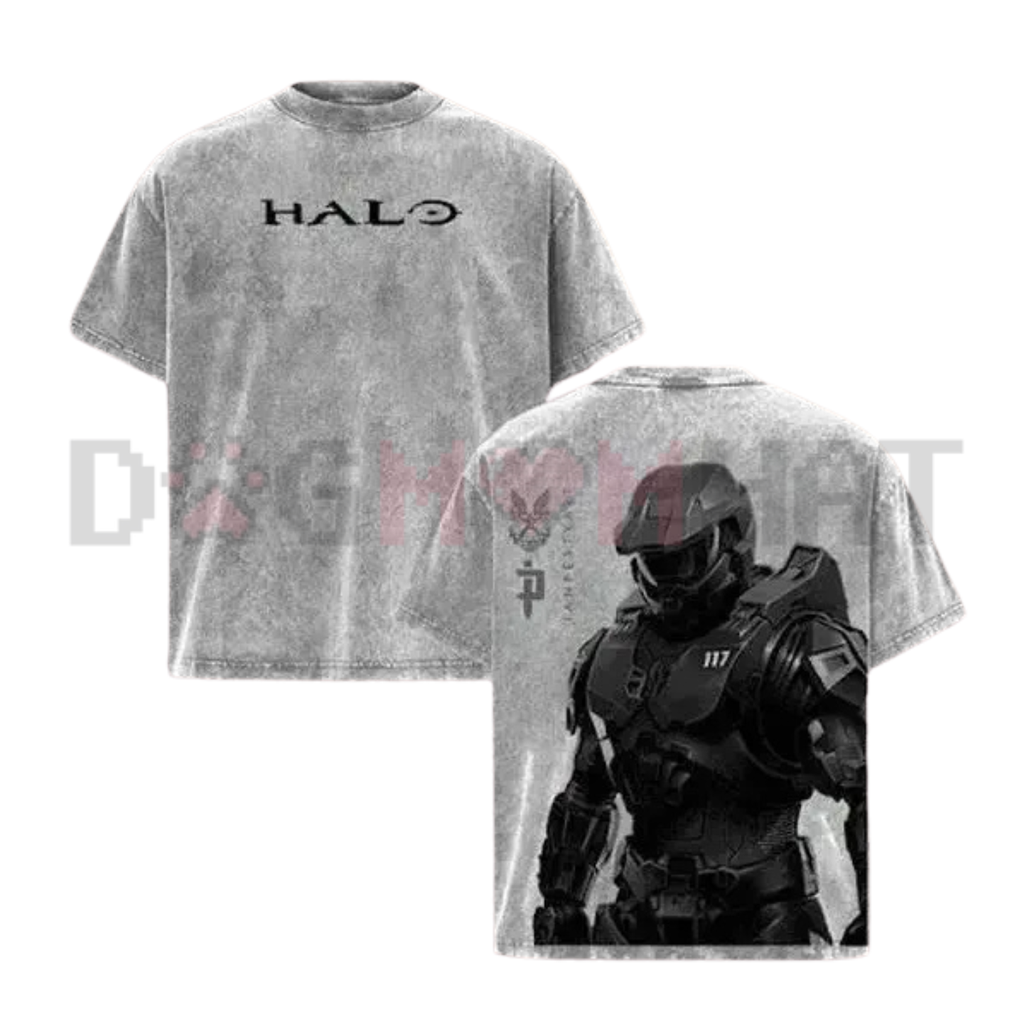 HALO Master Chief 117 Acid Wash Graphic Tee - Retro Spartan Back Print Shirt