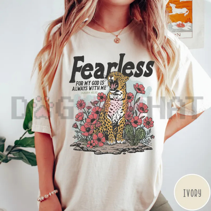 Fearless Isaiah 41:10 Bible Verse Graphic Tee - Faith Leopard Print Christian Cotton Unisex T-Shirt