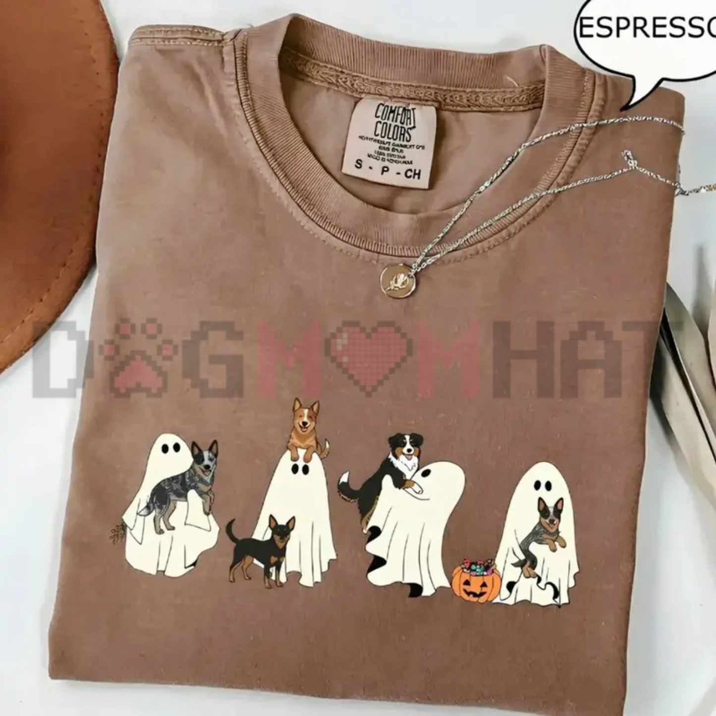 Spooky Boba Pup Custom Graphic Tee - Personalized Dog Breed Ghost Tea Comfort Colors Halloween Shirt