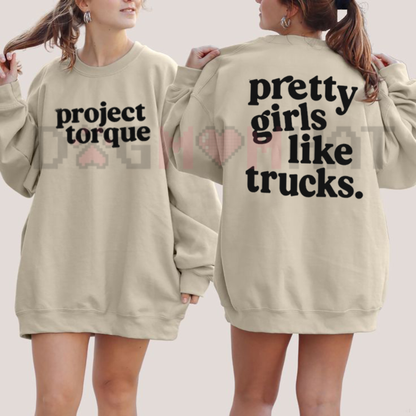 Country Chic Southern Trucker Crewneck - Pretty Girls Like Trucks Graphic Fleece Pullover Sweatshirt