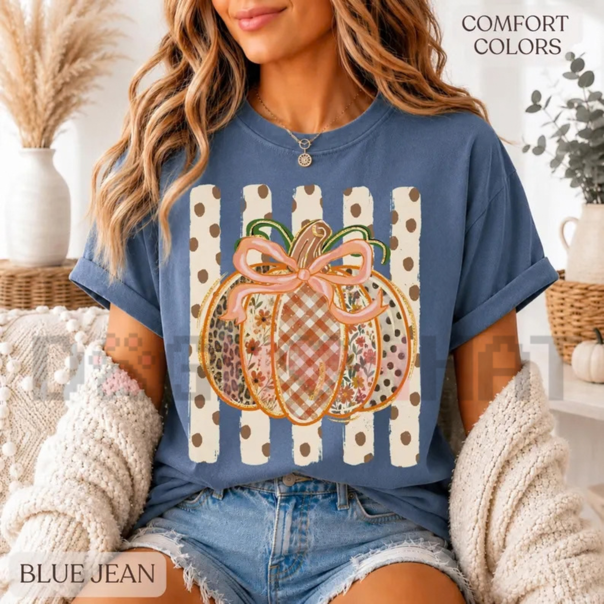 Patchwork Pumpkin Preppy Fall Graphic T-Shirt