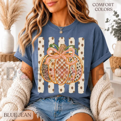 Patchwork Pumpkin Preppy Fall Graphic T-Shirt