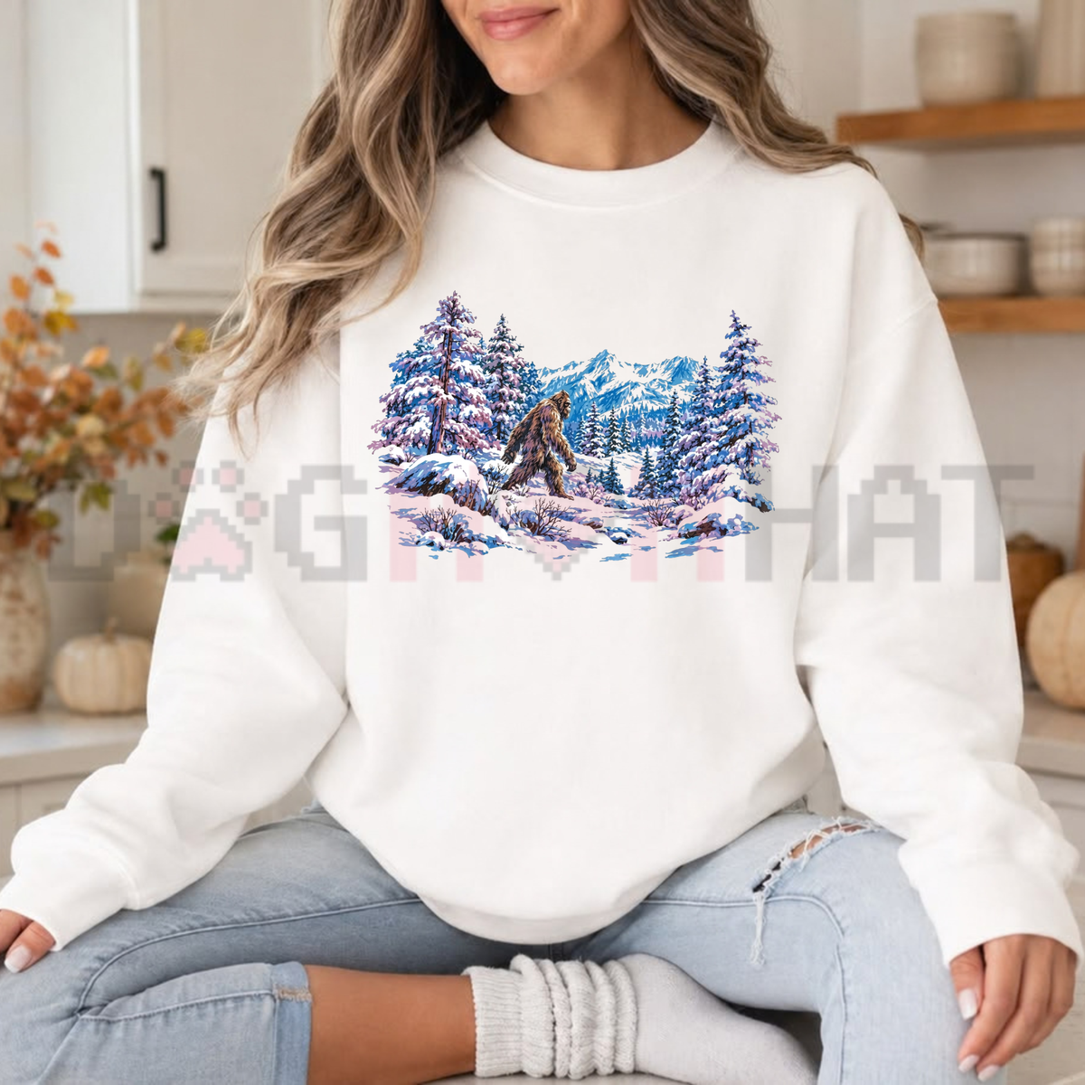 Parke Horizon Sweatshirt – Vintage Sasquatch Snowy Forest Winter Graphic Crewneck