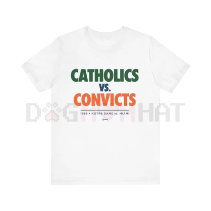 Vintage "Catholics vs. Convicts" T-Shirt – Notre Dame vs. Miami 1988 College Football Classic Tee
