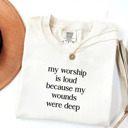 Comfort Colors "My Worship Is Loud" Jesus Tee – Preppy Christian Women T-Shirt