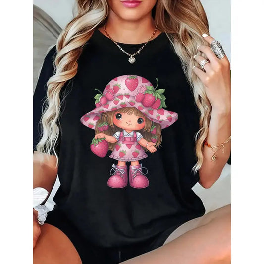 Cute Strawberry Print T-shirt - Loose Fit Women's Summer Casual Top