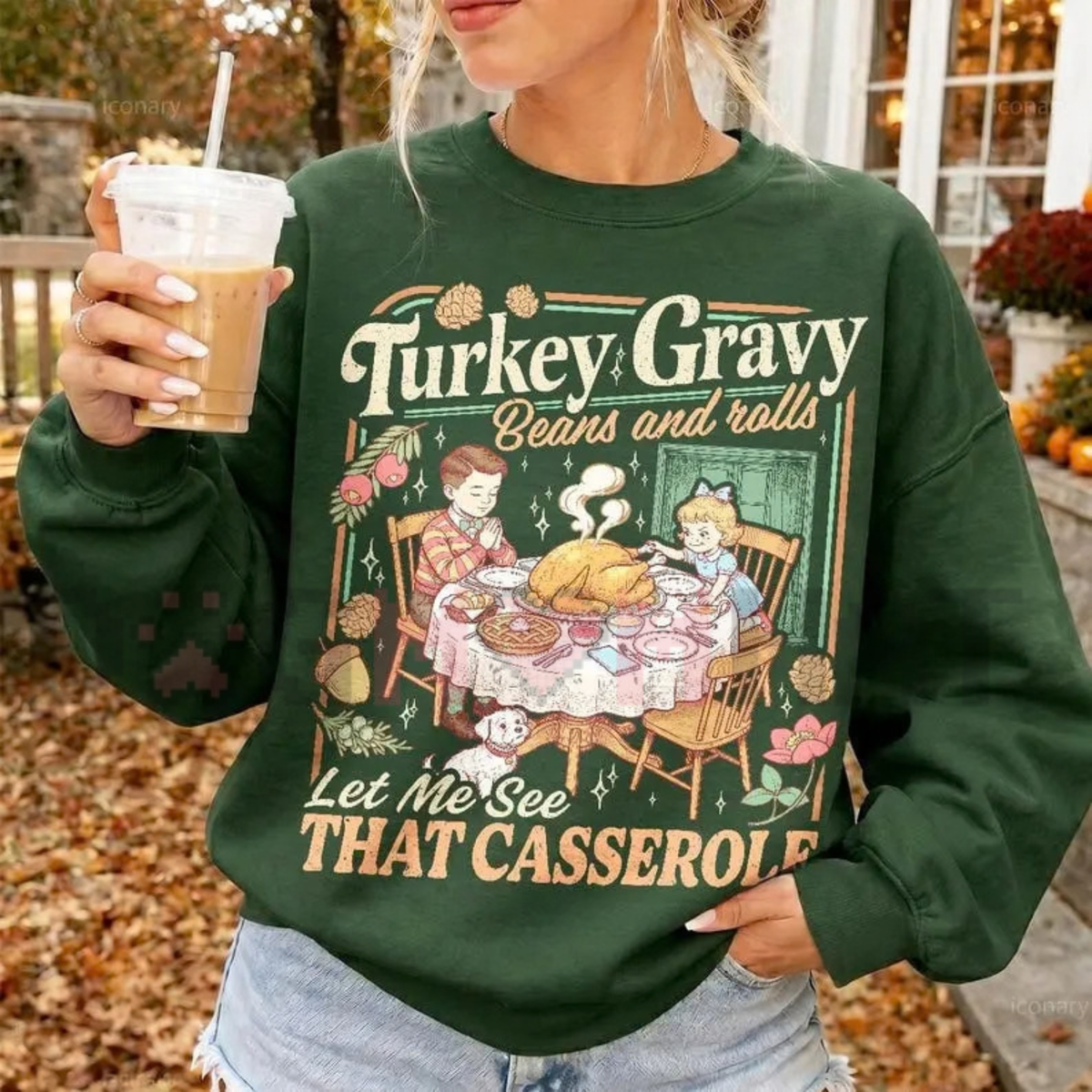 Turkey Gravy Beans And Rolls Thanksgiving Fleece Sweatshirt