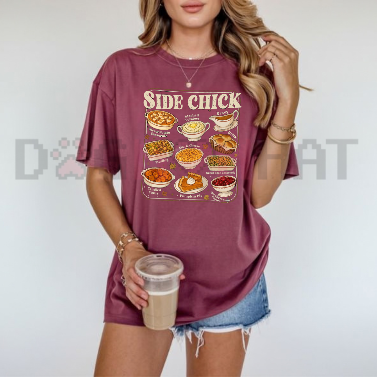 Festive Friction Tee – Retro "Side Chick" Funny Thanksgiving & Friendsgiving Graphic T-Shirt