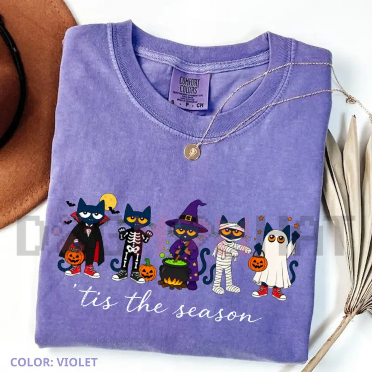 Comfort Colors® Cool Cat Teacher Halloween T-Shirt - "Tis the Season" Spooky Groovy Graphic Tee