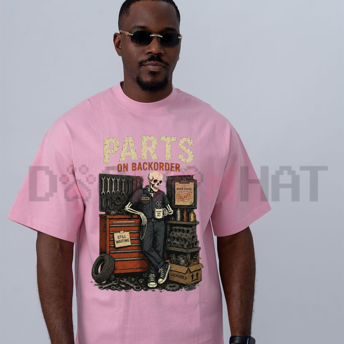Still Waiting On Parts Skeleton Graphic Tee - Funny Auto Mechanic Technician Cotton Shirt