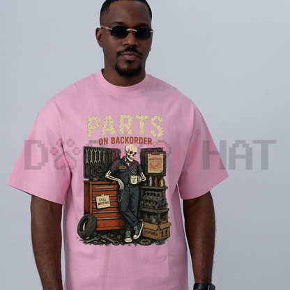 Still Waiting On Parts Skeleton Graphic Tee - Funny Auto Mechanic Technician Cotton Shirt