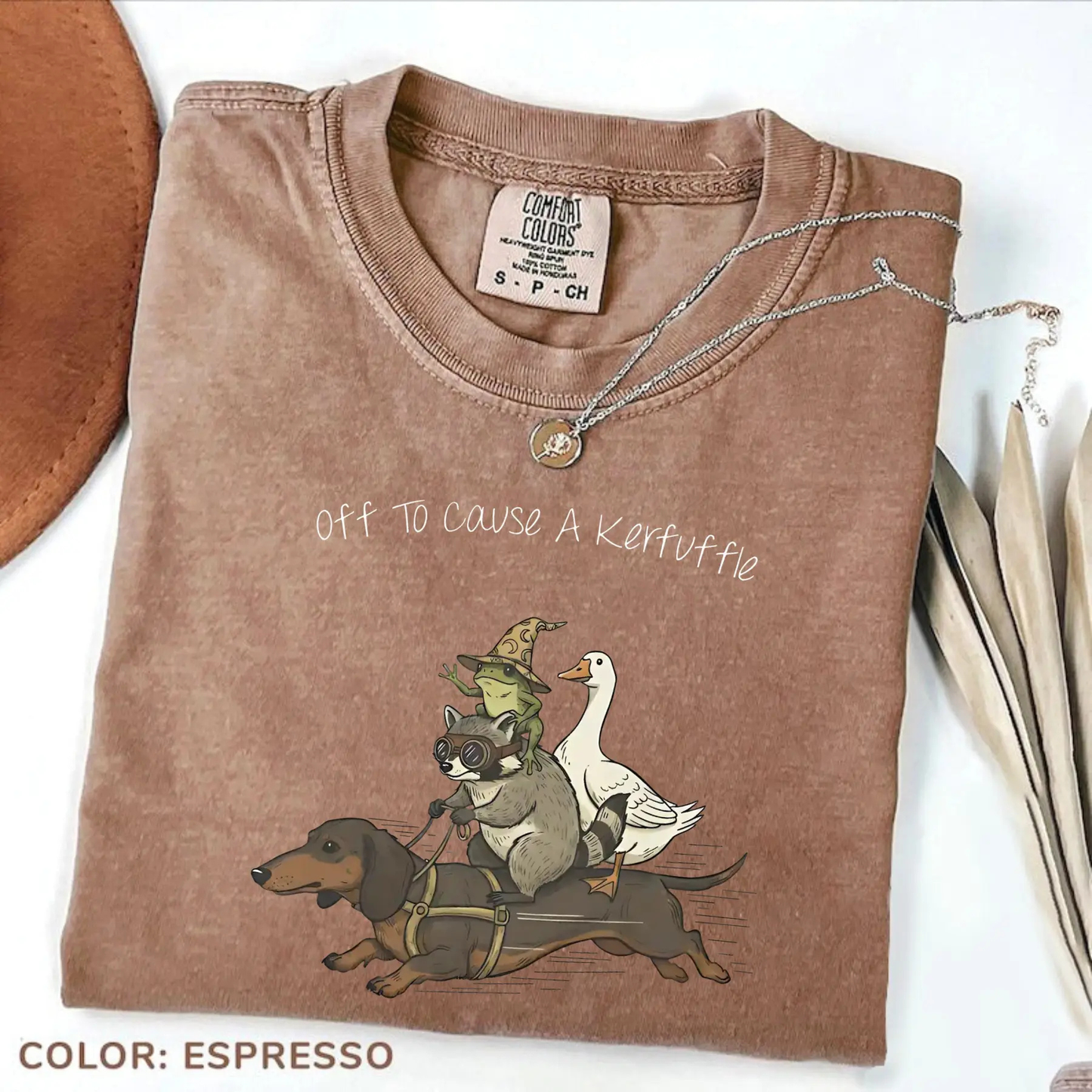 Kerfuffle Crew T-Shirt – Funny Chaos Raccoon, Goose, Frog & Wiener Dog Tee