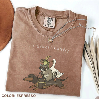 Kerfuffle Crew T-Shirt – Funny Chaos Raccoon, Goose, Frog & Wiener Dog Tee