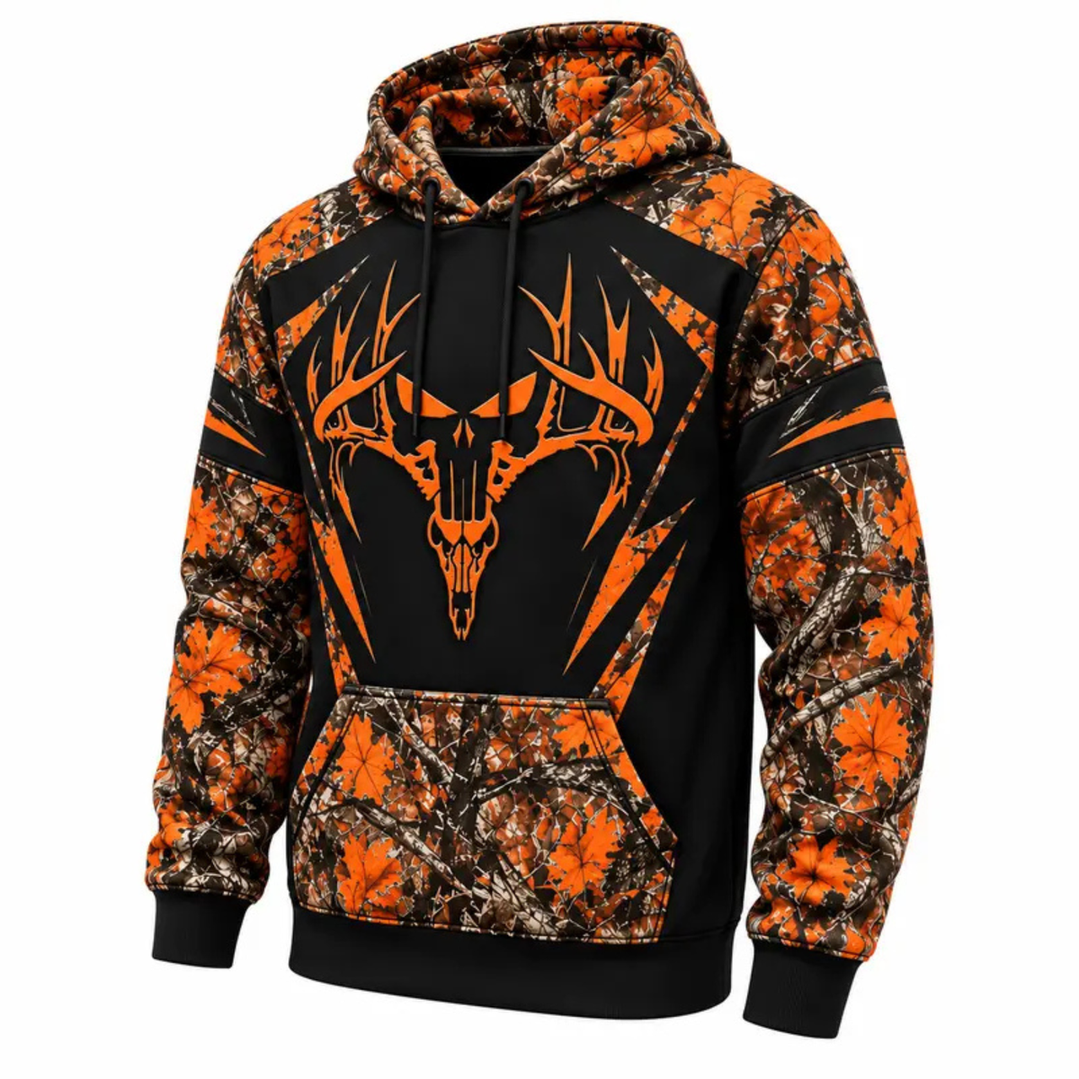 Highland Holly Hoodie – Leaf Camo Deer Antler Skull Graphic Pullover