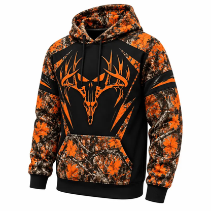 Highland Holly Hoodie – Leaf Camo Deer Antler Skull Graphic Pullover