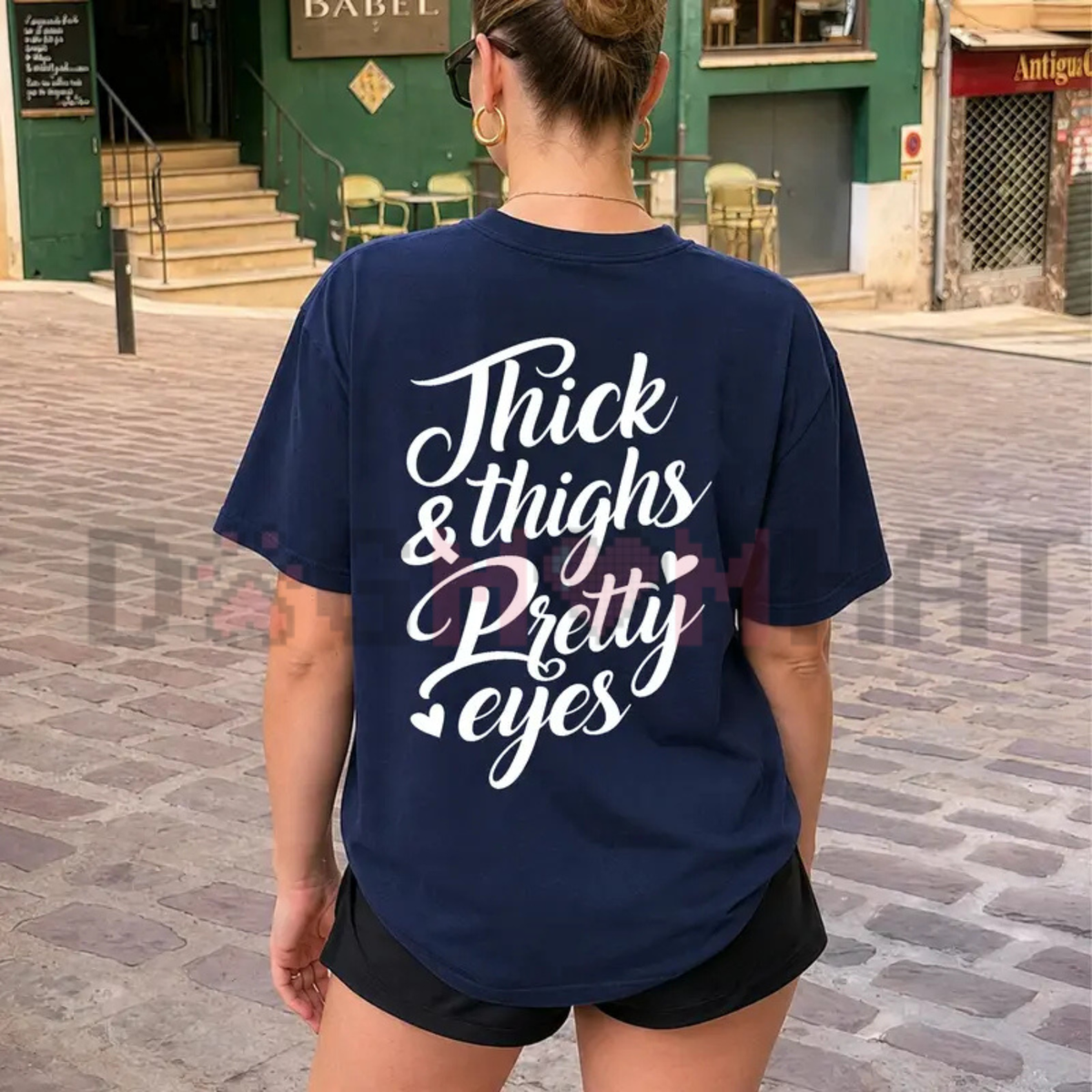 Thick Thighs Pretty Eyes Gym T-Shirt - Funny Fitness Girl Illustration Tee