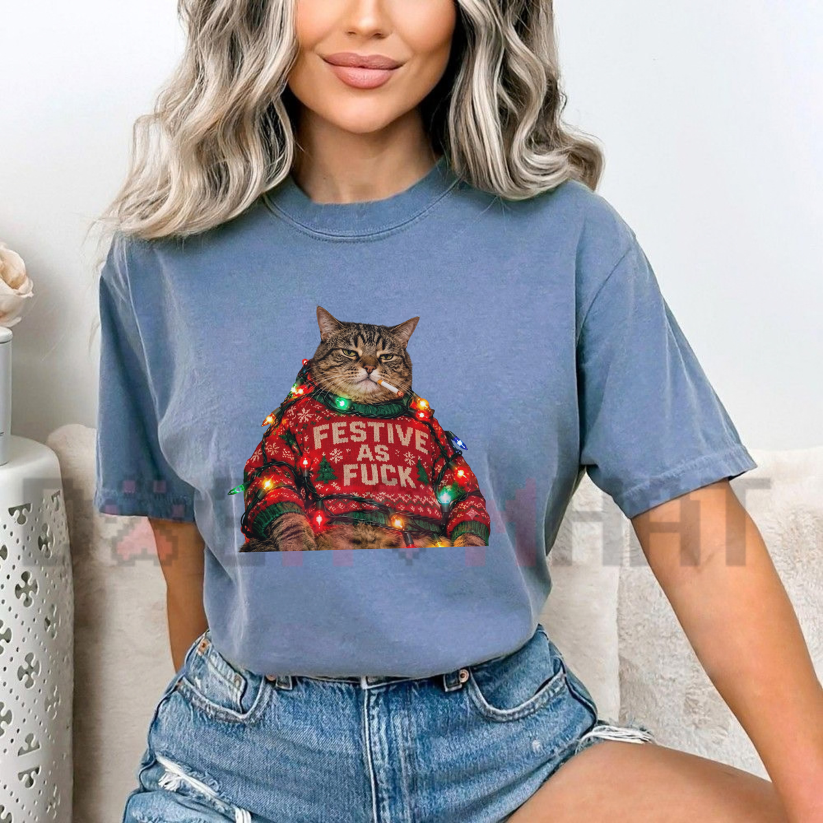 Wild Coven Tee – Vintage Smoking Grumpy Cat Funny Christmas Graphic Shirt