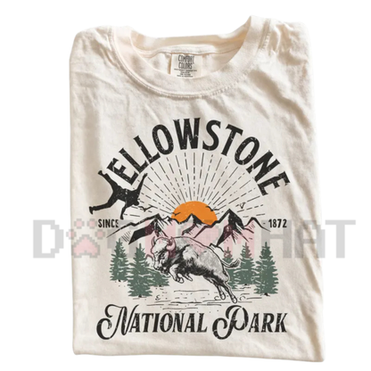 Vintage Yellowstone Bison Graphic Tee - Matching Coastal & Mountain Family Camp Shirt