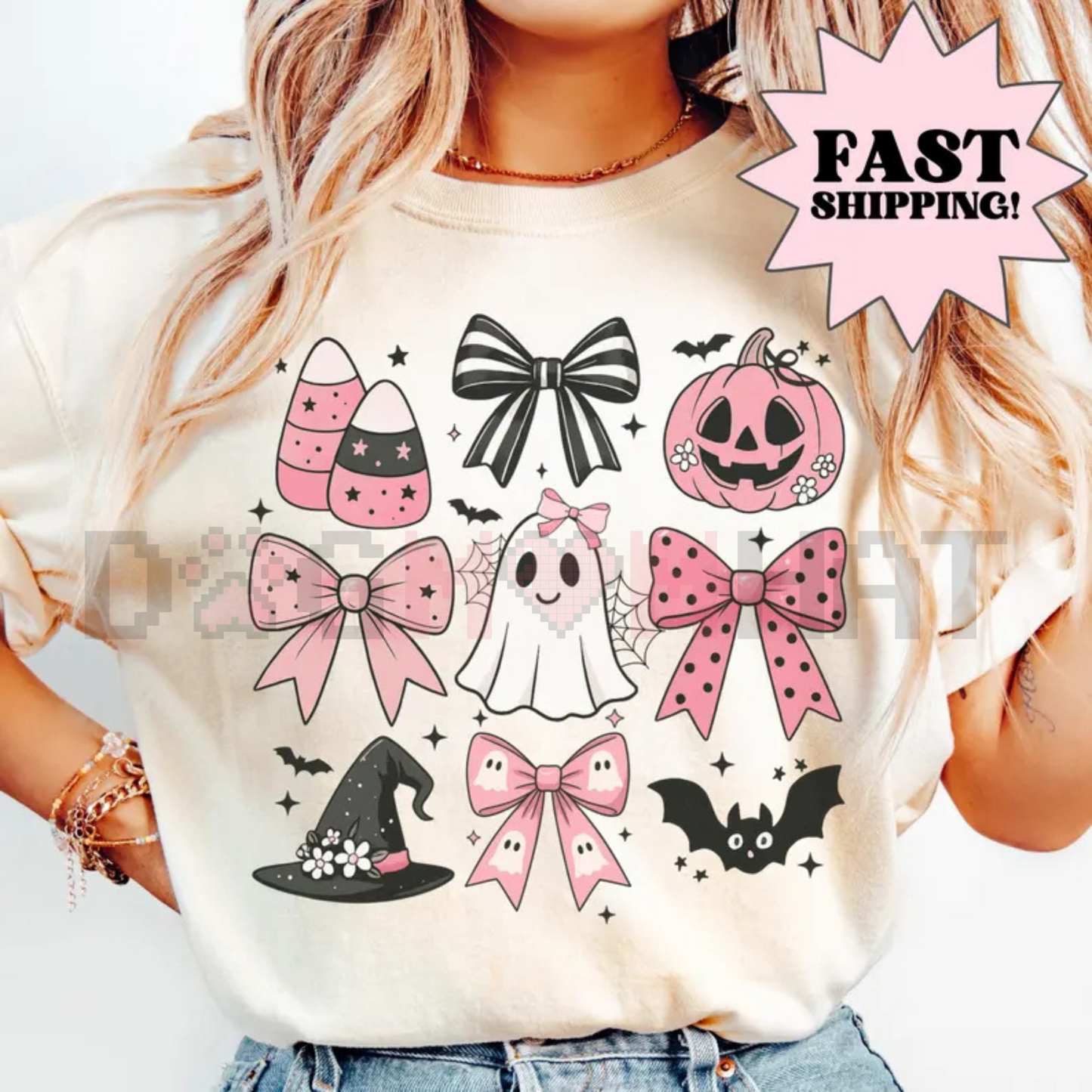 Comfort Colors® Pink Girly Bows Halloween Tee – Cute Ghost Shirt