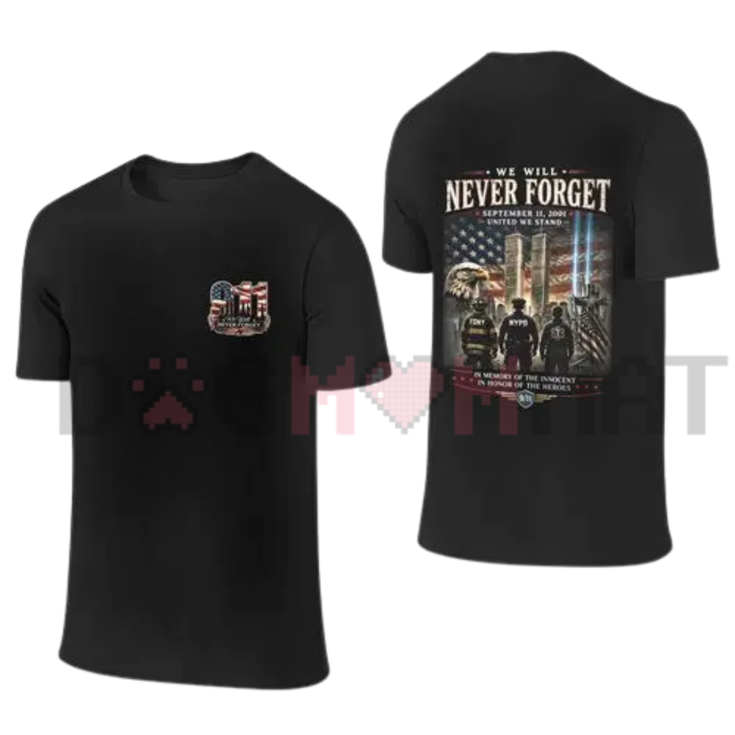 9/11 Memorial Twin Towers Graphic T-Shirt - Patriotic Eagle First Responder Tee