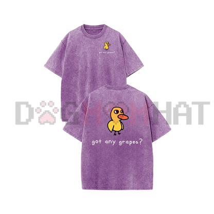 Holafish Women's Retro Vintage Short-Sleeve Cotton T-Shirt - Soho-Chic Eat Grapes Duck Graphic Tee