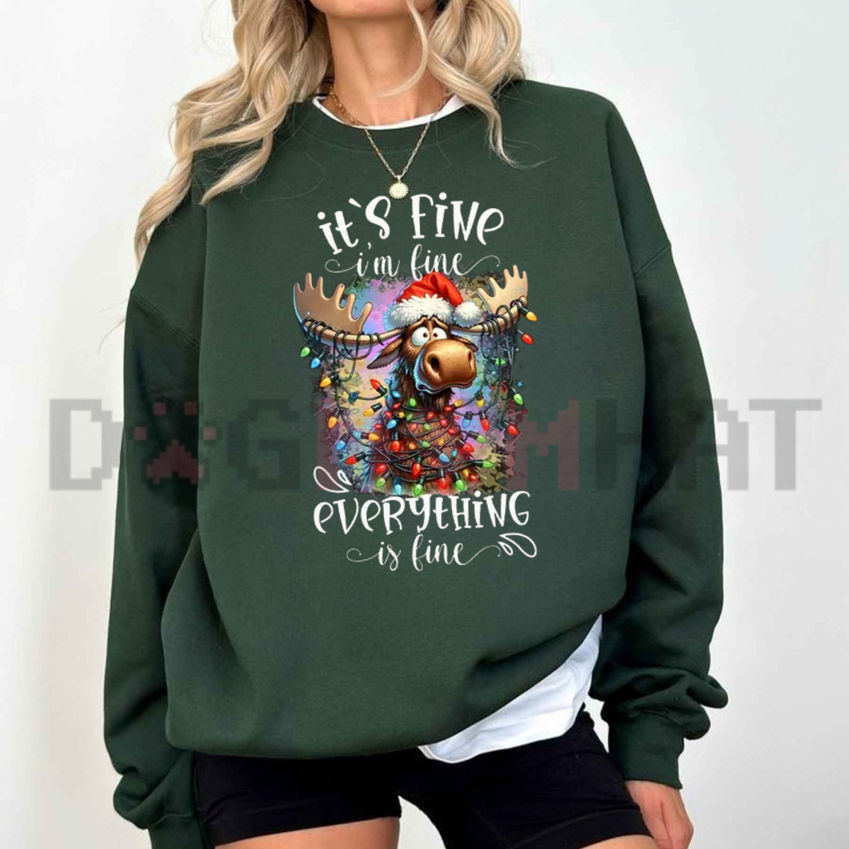 Panic At The North Pole Crewneck – "I'm Fine Everything Is Fine" Christmas Lights Sweatshirt