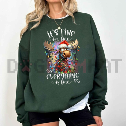 Panic At The North Pole Crewneck – "I'm Fine Everything Is Fine" Christmas Lights Sweatshirt