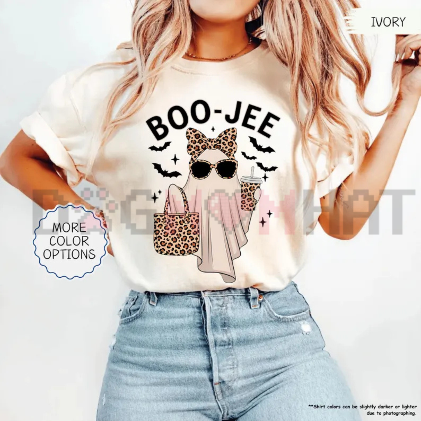 Boo-Jee Latte Ghost Graphic Tee - Leopard Print Coffee Comfort Colors Cotton Halloween T-Shirt